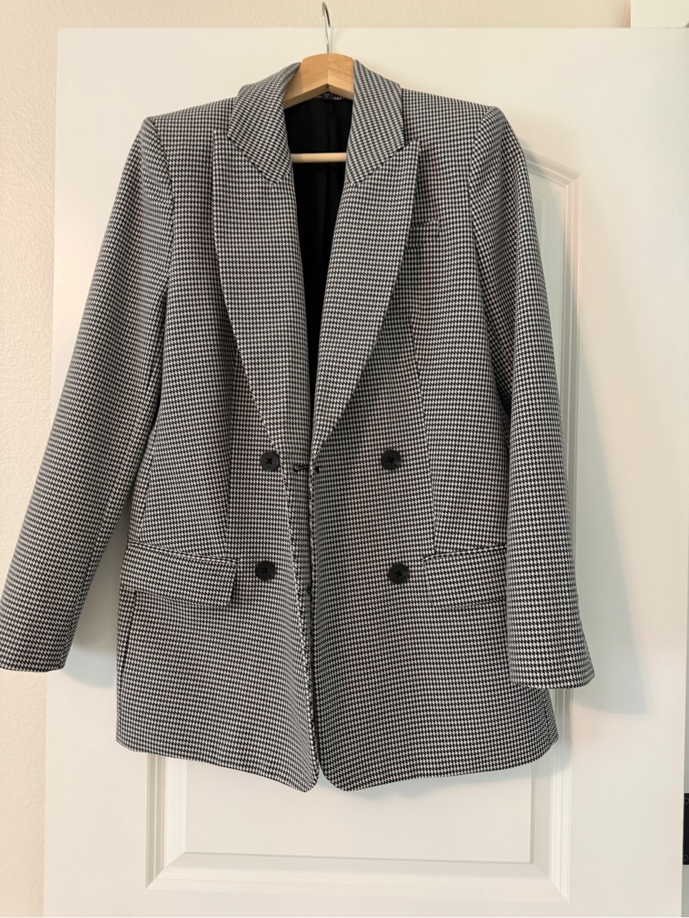 Express Houndstooth Double-Breasted Blazer - Black & White